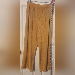 Vintage Lilli Ann Knit Pants Tan Pleated Elastic Waist Straight Leg Solid  Sz L